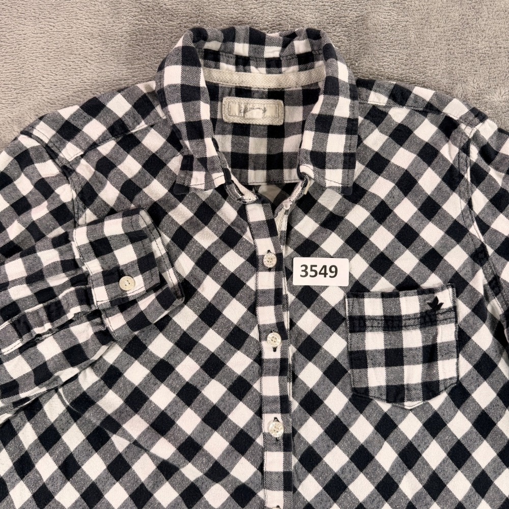 Aerie Flannel Tunic Women XL Black White Buffalo Plaid Henley Button‎ 1713996537